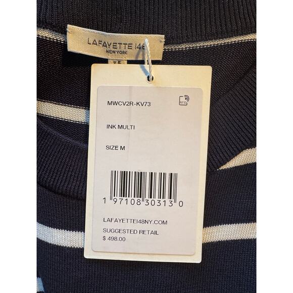 NWT LAFAYETTE 148 NEW YORK Midi Skirt & Top Stripe Print “Ink Multi” Stripe M - Picture 10 of 12